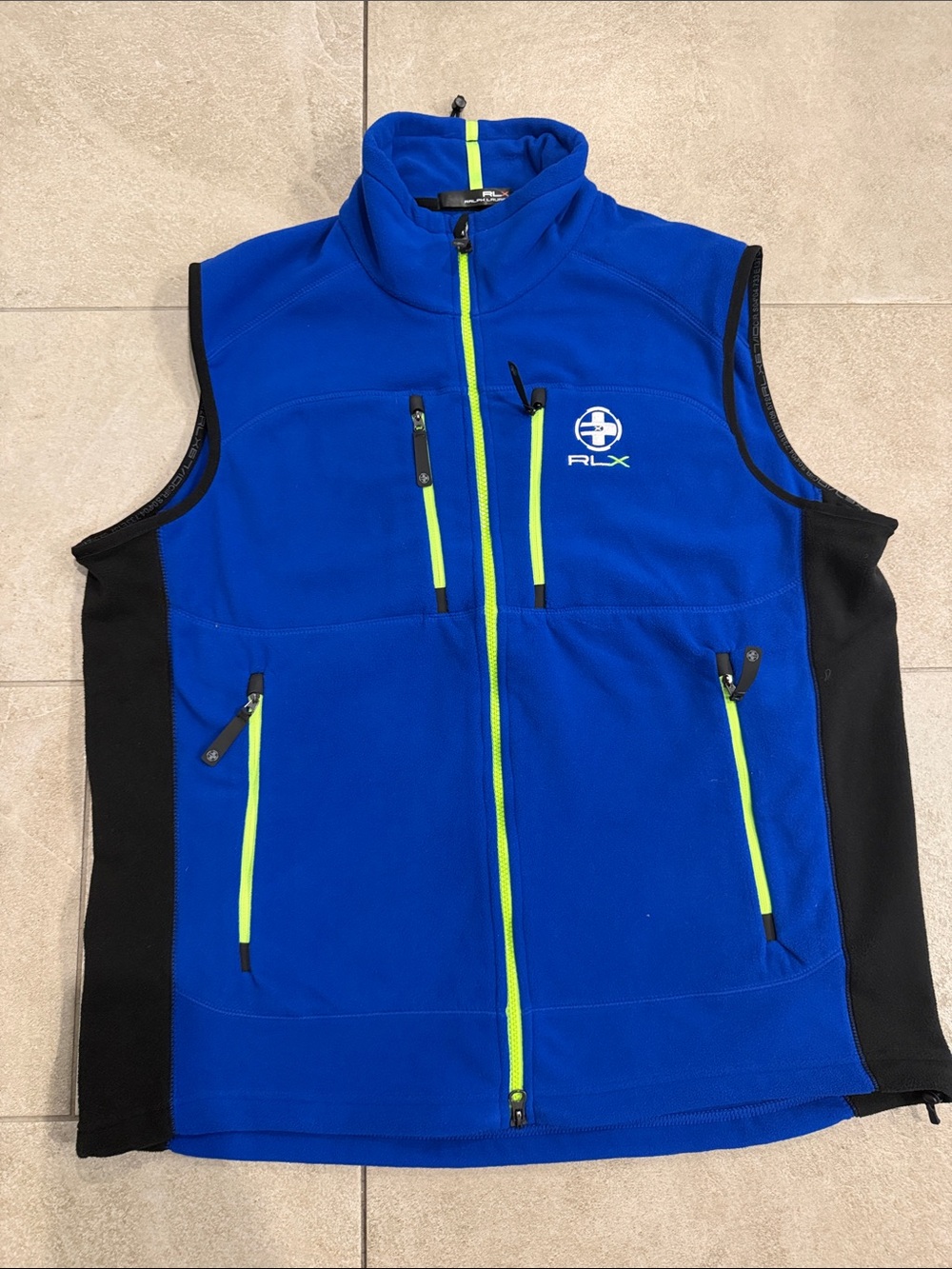 RLX Ralph Lauren Royal Blue Fleece Vest with Neon Green Accents